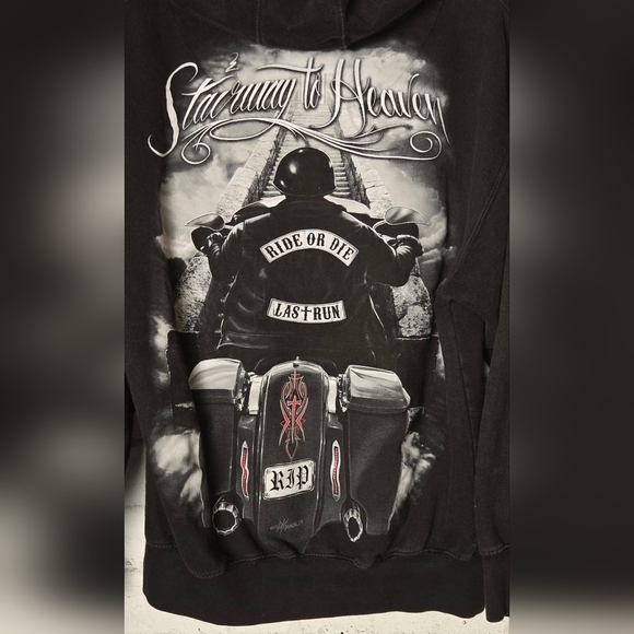 David Gonzales Art DGA Ride or Die Stairway To Heaven Men's Zip-Up Hoodie - Picture 3 of 10